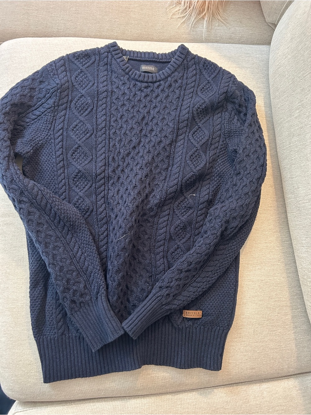 Buffalo David Bitton Navy Cable Crewneck Sweater